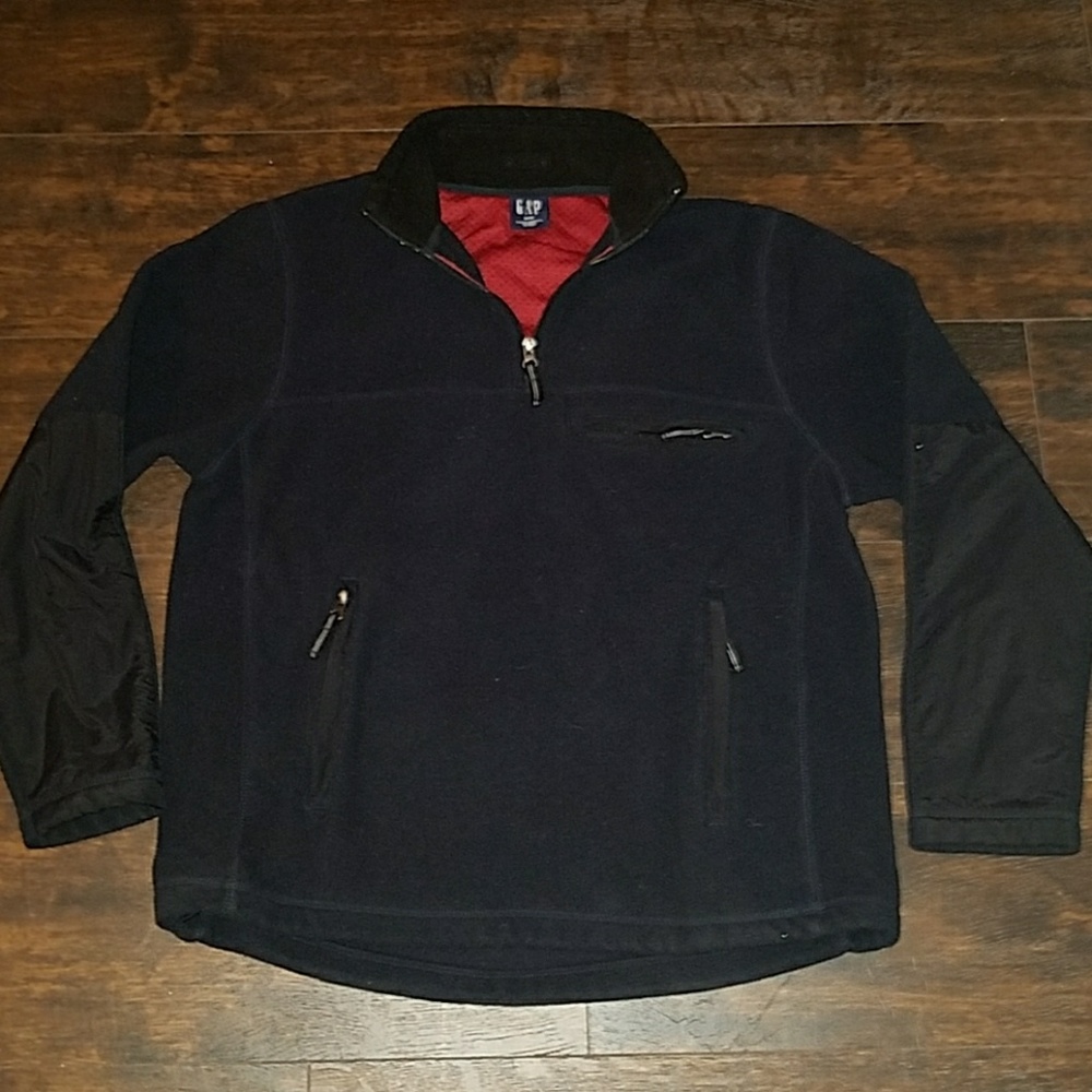 GAP black fleece 1/2 zip pullover drawstring waist
